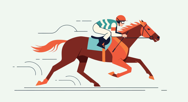 Jockey Riding Brown Horse Fast.