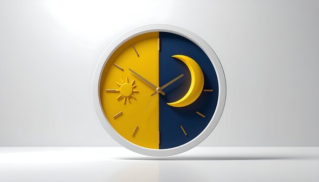 Circadian Rhythm Concept: Day and Night Cycle Clock with Sun and Moon Design