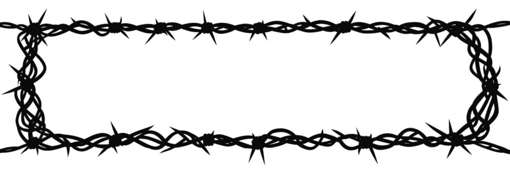 thick barbed wire rectangular frame silhouette with sharp thorns bold rustic border design