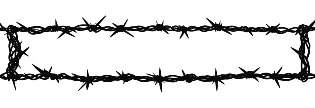 barbed wire rectangular frame silhouette with sharp spikes rustic western border design