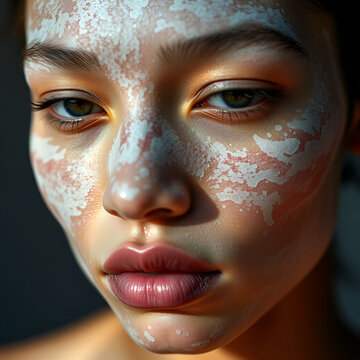 Artistic vitiligo skin texture illuminated soft light close up details of depigmentation beauty in natural skin variations rare genetic condition