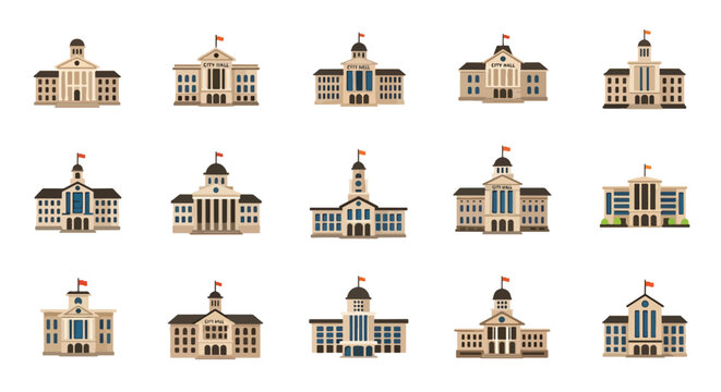 Collection of various building facades with domed rooftops and columns