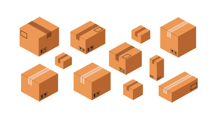 Fototapeta premium Brown cardboard boxes in various sizes on a white background