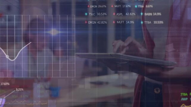 Animation of financial data processing over businessman in office