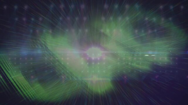 Animation of green lines over scenic lights in navy space