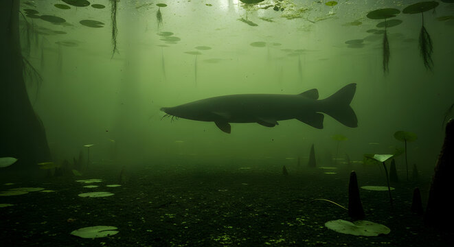 Fish swims in murky water