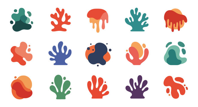 Multicolored handprint and splatter designs on white background