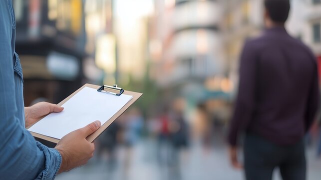 Interviewer with Clipboard and Survey Respondent