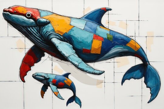 Ai illustrazione surreale di una balena col suo piccolo 03
