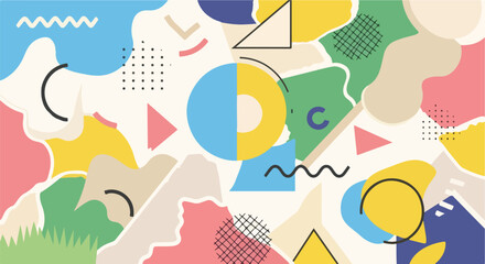 Obraz premium Colorful abstract design with shapes, lines, and textures in a bright palette