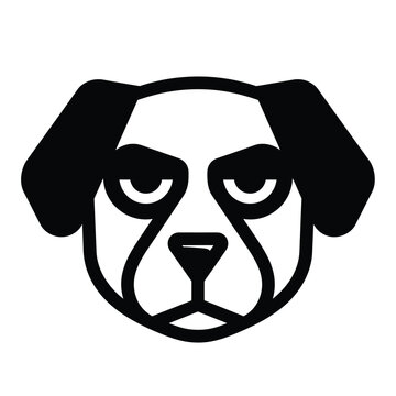 Vector illustration of a grumpy dog face in black and white