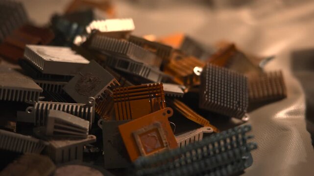 Closeup Of Electronic Components Energy. Salvaged Circuit Modules Prepared For Refurbishment Process . Media