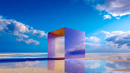 Arche ne métal sur le sable avec ciel bleu