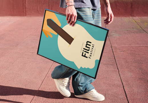 Mockup Frame Held by Person Walking