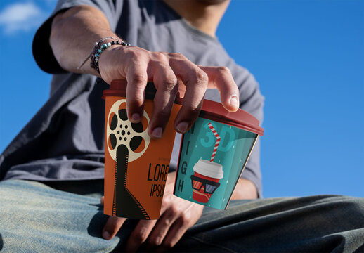 Mockup Two Empty take away Disposable Cups