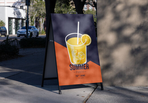 Mockup of Blank sidewalk A-frame Sign in Florida