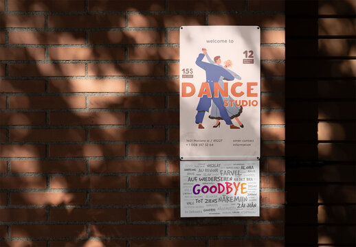 Mockup of two Blank Info Panel on Urban Brick Wall