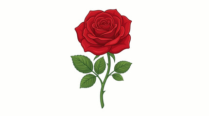 Fototapeta premium red rose flower vector illustration with green leaves