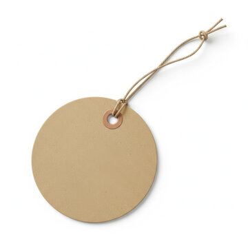 A brown circular tag with a string attached, isolated on transparent background