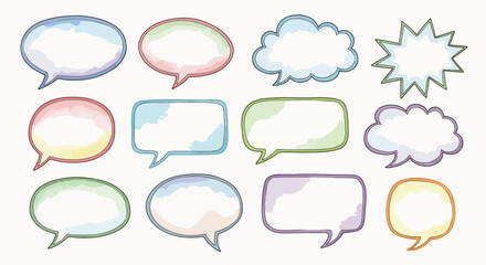 Fototapeta premium Colorful cartoon speech bubbles and thought clouds on white background