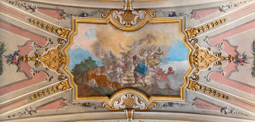 CREMA, ITALY - MARCH 20, 2026: The baroque fresco of Dream of Jacob in the church Chiesa della Santissima Trinita by  Giuseppe Gru (1715 - 1775).  © Renáta Sedmáková
