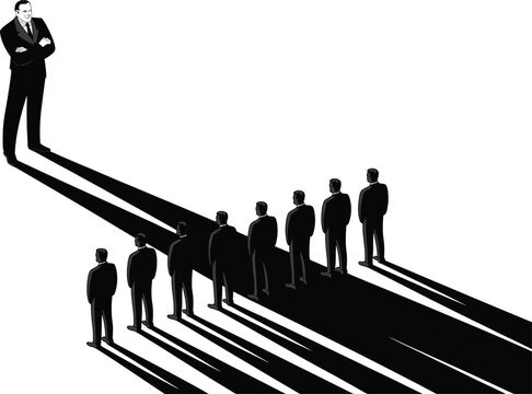 businessman, standing, leading, group, men, suits, graph, line, shadow, white background, black and white, leadership, business, finance, success, blac Standing businessman leading group on graph line