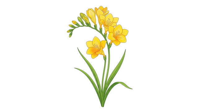 freesia flower vector illustration with blooming buds