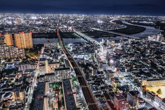 【夜景100選】市川市、アイ・リンクタウン展望施設から眺める夜景（市川橋方向）