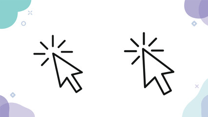 Fototapeta premium Two black mouse cursor arrow icons positioned side by side on a clean white background with abstract decorative shapes.