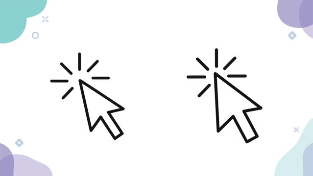 Two black mouse cursor arrow icons positioned side by side on a clean white background with abstract decorative shapes.