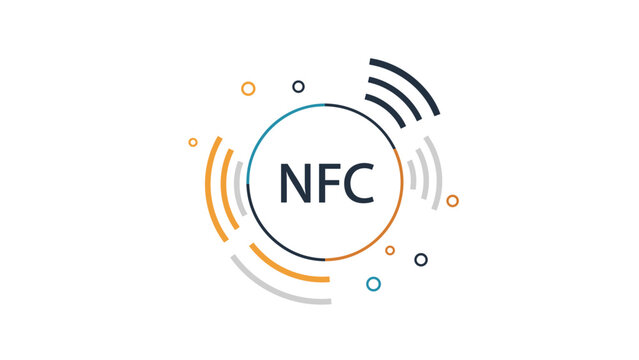 Near field communication technology symbol featuring the NFC acronym inside a circular icon with wireless signal wave indicators.