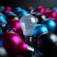Naklejka premium innovative bulb concept with magenta gradient, standout lightbulb highlighting unique idea, creative business idea illuminated with gradient accent