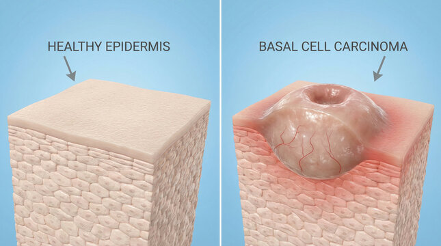 Basal Cell Carcinoma: Skin Cancer Tumor Development 3D Anatomy
