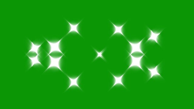 Shining white starburst and sparkling glitters, with bright lens flare on green background, glowing light particles radiant shine animation luxury bokeh flickering motio. 4K Video