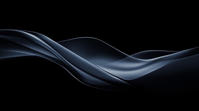 A dark abstract wave design with smooth flowing curves on a black background