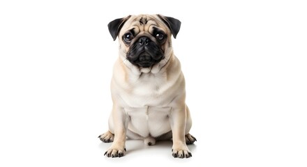 Fototapeta premium Cute Pug Dog Sitting Isolated on White Background