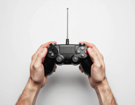 Hands Holding Wireless Gaming Controller.