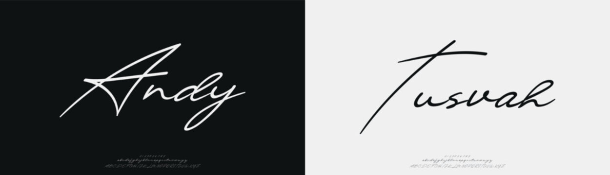 Andy Tusvah, Beauty Luxury Script font alphabet logo. Typography beautiful fashion elegant classic letters serif italic fonts decorative wedding vintage retro logos. vector illustration
