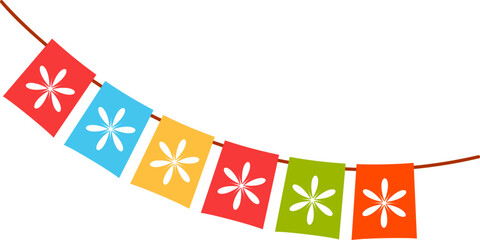 Colorful party garland with decorative flowers hanging