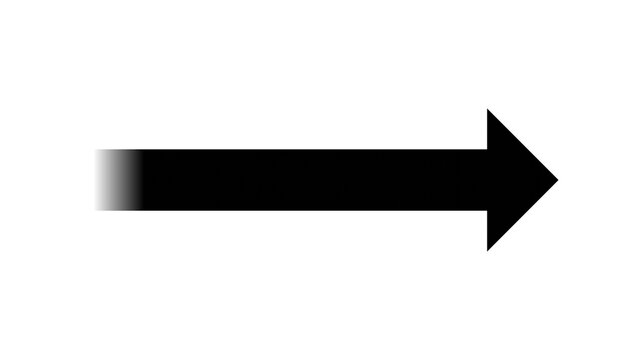 Black straight arrow pointing right with fade effect isolated on white background