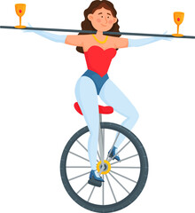 Acrobat balancing golden glasses riding one wheel unicycle © Frogella.stock
