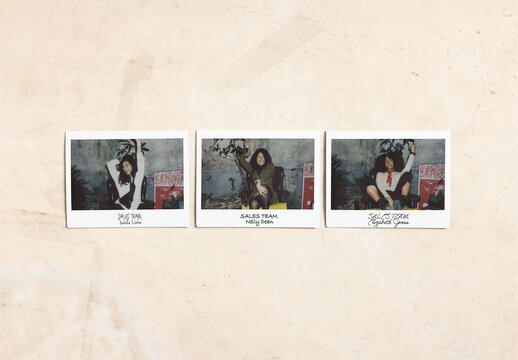 Real photo of Three Blank Polaroids in a row. PSD template mockup.