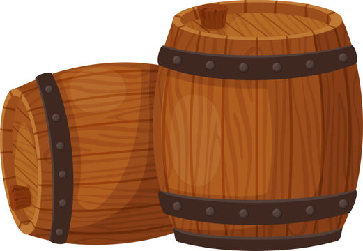 Wooden barrels holding alcoholic beverages with bung