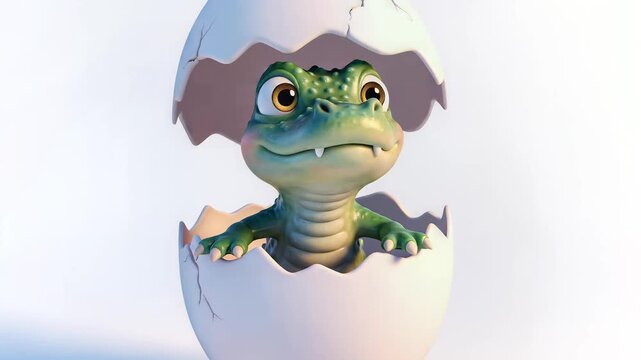 Adorable Hatchling 3d Crocodile Character Emerging From Cracked Egg