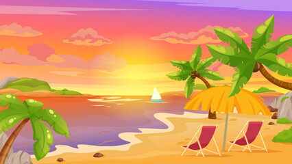 Obraz premium Tropical beach vacation during vibrant sunset