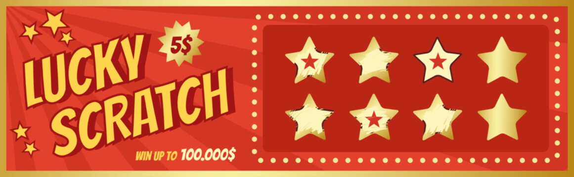 Lucky scratch game ticket with golden star prizes
