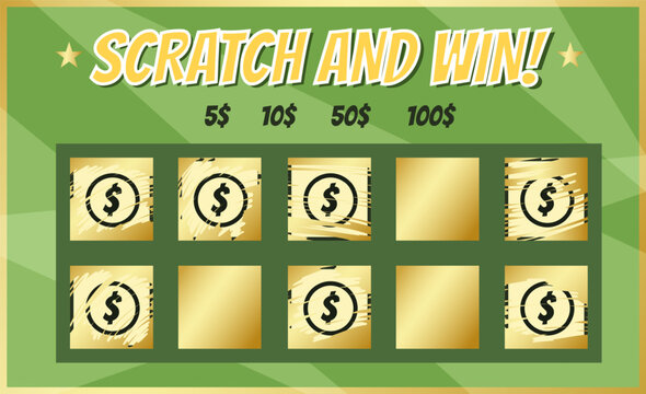 Scratch off lottery ticket game revealing dollar signs