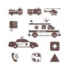 Emergency services vehicles and call icons © Ashik