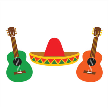 Vibrant mexican fiesta instruments and sombrero
