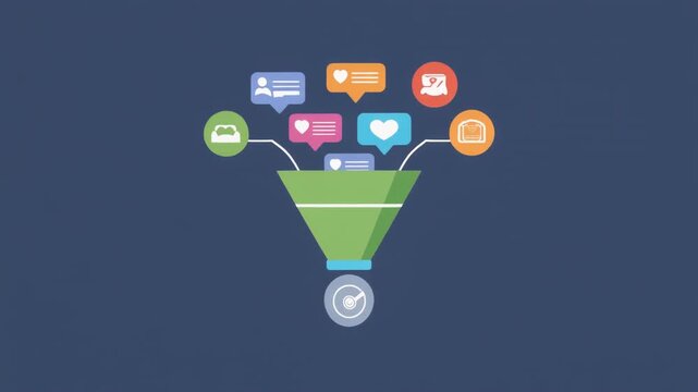Colorful flat illustration of social media marketing funnel